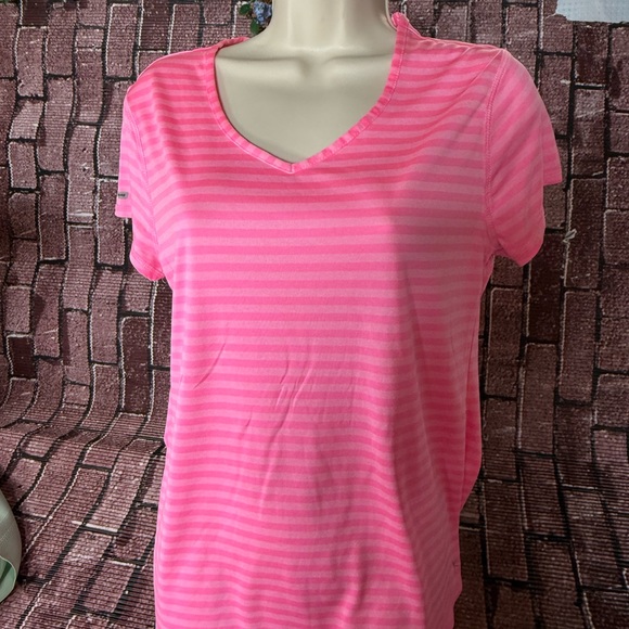 Danskin Pink Striped V-Neck Tee XL - Picture 1 of 5